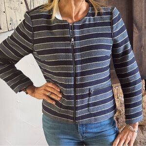 LOFT Blue and White Blazer with Nautical Stripes